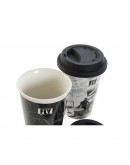 Mug DKD Home Decor White Black Silicone Porcelain (400 ml) (2 pcs)