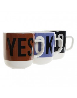 Mug DKD Home Decor Blue Black Red Porcelain (380 ml) (3 pcs)