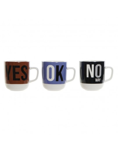 Mug DKD Home Decor Blue Black Red Porcelain (380 ml) (3 pcs)