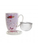 Cup with Tea Filter DKD Home Decor Stainless steel Porcelain Lilac Light mauve (380 ml) (2 pcs)