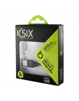 USB Cable to Micro USB KSIX 3 m Black