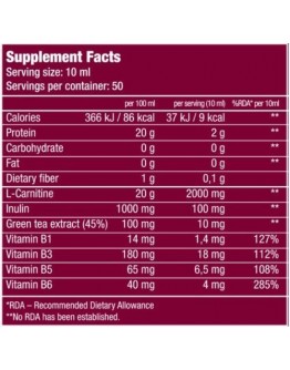 Ultra-concentrated liquid form of L-Carnitine BIOTECH USA L-Carnitine 100.000 / 500 ml 